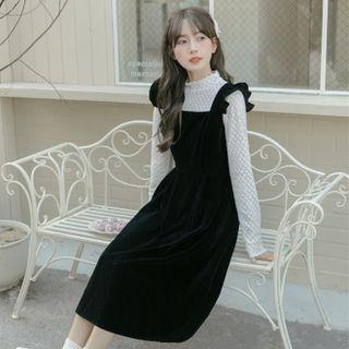 Ruffle Trim Midi Overall Dress