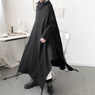 Asymmetric-hem Capelet Top Black - One Size
