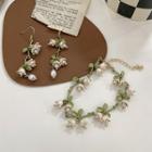 Flower Alloy Bracelet / Dangle Earring