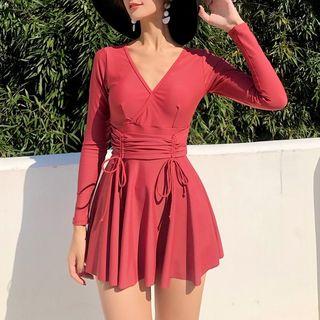 Long-sleeve Drawstring Swimdress