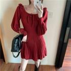 Ruffled A-line Knit Dress Red - One Size