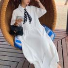Set : Lapel Elbow-sleeve Dress + Bow Tie
