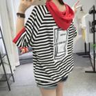 Striped Hooded 3/4 Sleeve T-shirt