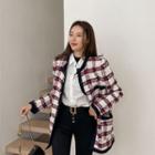 Longline Plaid Tweed Jacket Ivory - One Size