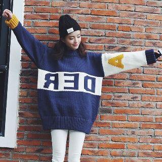 Mock Collar Lettering Sweater