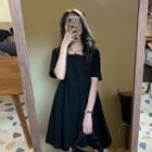 Elbow-sleeve Square Neck Min A-line Dress