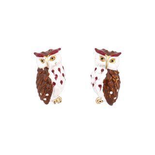 Fashion Cute Plated Gold Enamel Owl Stud Earrings Golden - One Size