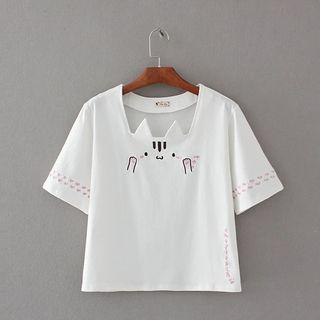 Short-sleeve Cat-accent T-shirt