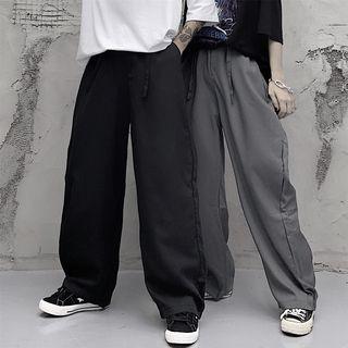 Drawstring Waist Plain Straight Pants