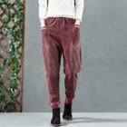 Cropped Lettering Embroidered Corduroy Pants