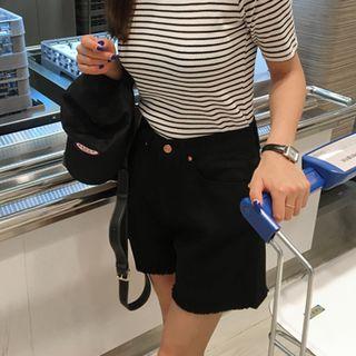 High-rise Fringe-hem Shorts