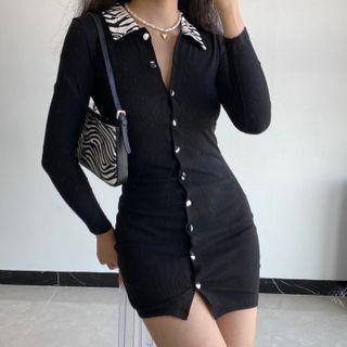 Zebra Pattern Lapel Single-breasted Dress