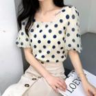 Dotted Square-neck Puff-sleeve Blouse