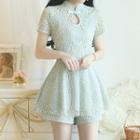 Set: Traditional Chinese Short-sleeve Lace A-line Mini Dress + Shorts