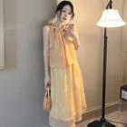 Halter-neck Tie-dyed Shirred A-line Dress