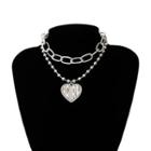 Lettering Chain Necklace 0395 - Set - Silver - One Size
