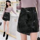 Asymmetric Hem Faux-leather A-line Zip Skirt
