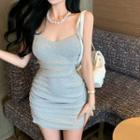 Crop Camisole Top / Mini Pencil Skirt / Denim Shirt / Set