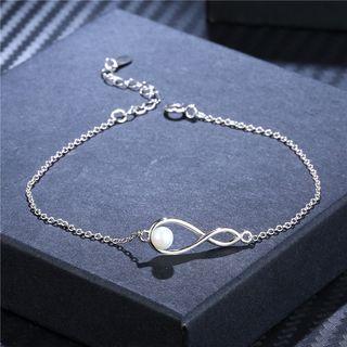 925 Sterling Silver Faux Pearl Infinity Bracelet Platinum - One Size