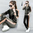 Set: Contrast-color Zip Jacket + Contrast-color Pants