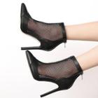 Pointed Mesh Panel High Heel Short Boots