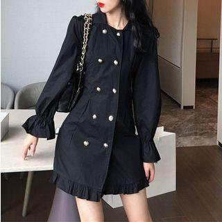 Ruffled Double-breasted Long-sleeve Mini Dress