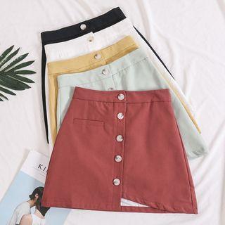 Buttoned Asymmetric Skirt