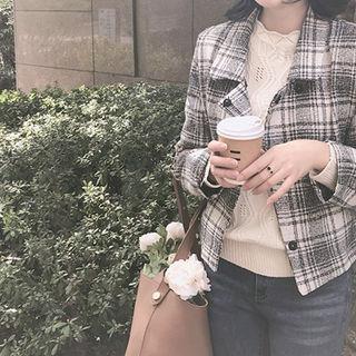 Snap-button Plaid Jacket Check - One Size