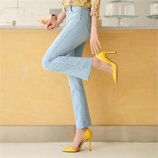 Tall Size Fray-hem Boot-cut Jeans