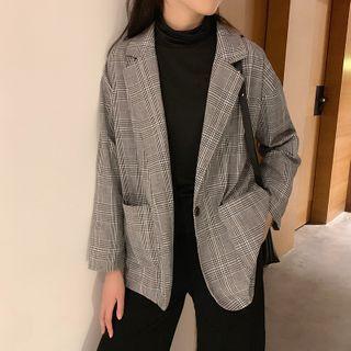 Plaid Over-sized Blazer Black - One Size