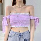 Ruffled Off-shoulder Cropped Top Pink - One Size