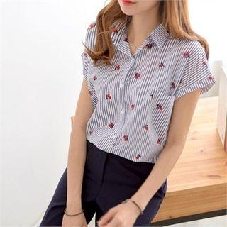 Dolman-sleeve Pattern Striped Shirt