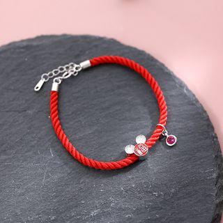 925 Sterling Silver Mouse Red String Bracelet Mouse - Red & Silver - One Size