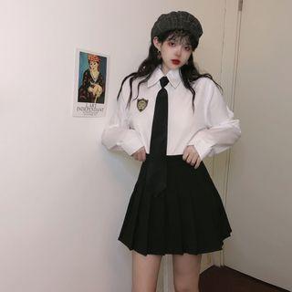 Embroidered Shirt / Mini Pleated Skirt