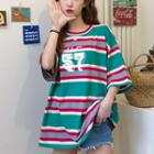 Short Sleeve Striped Tee As Shown In Figure - One Size