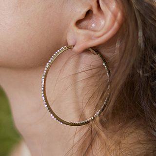 Stainless Steel Rhinestone Hoop Earring 1 Pair - Earring - S925 Silver - Ring - Gold - One Size