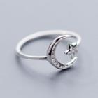 925 Sterling Silver Rhinestone Moon-and-star Open Ring Silver - One Size