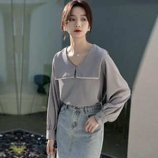 Long-sleeve Sailor Collar Embellished Blouse