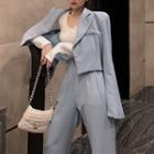 Set: Peak Collar Single-button Blazer + Straight-cut Pants As Shown In Figure - One Size