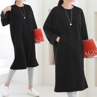 Kangaroo-pocket Napped Midi Pullover Dress