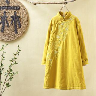 Embroidered Mandarin Collar Padded Coat