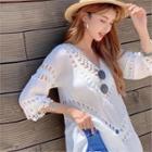 V-neck Crochet-panel Blouse