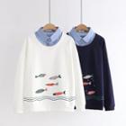 Mock Two-piece Fish Print Pullover