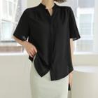 Bell-sleeve Stand-collar Blouse