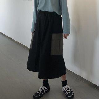 Contrast Pocket A-line Midi Skirt Black - One Size