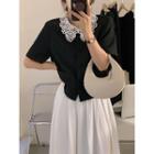 Short-sleeve Lace Collar Button-up Jacket