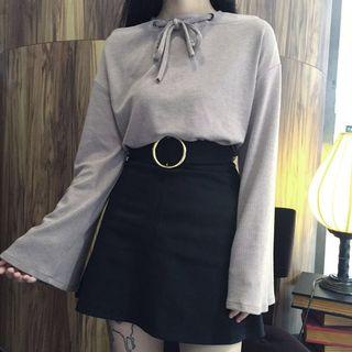 Long-sleeve Tie-neck T-shirt