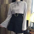 Long-sleeve Tie-neck T-shirt
