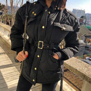 Pocket-detail Quilted Jacket With Belt