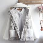 Plaid Panel Hooded Zip Jacket / Long-sleeve Shirt / Set